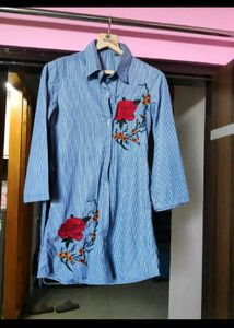 Blue Striped Embroidered Shirt