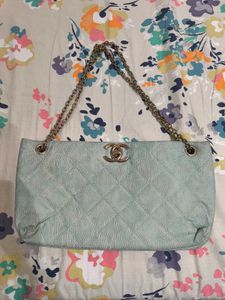 Stylish Chanel Light Blue Quilted Shoulder Bag