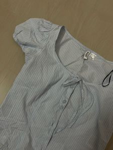 H&amp;M Light Blue Striped Tie-Front Top