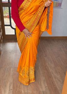 Elegant Orange Embroidered Saree