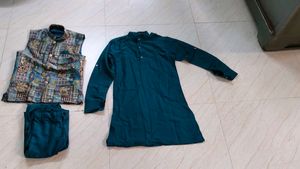 Men's Teal Kurta Set with Nehru Jacket