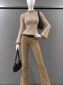 Ribbed lace Knit Mock Neck Sweater