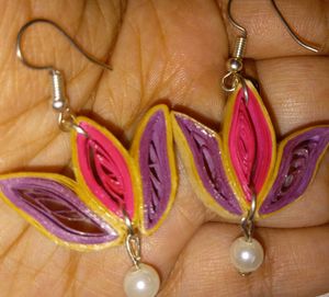 Quilled Flower Pearl Dangle Earrings