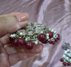 SilverPlated Kundan Style Earrings + MaangTikka