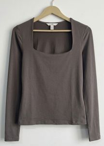 H&amp;M Brown Long Sleeve Square Neck Top
