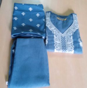 Blue Embroidered Kurta with Pants Set