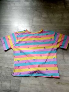 Colorful Striped Heart Twist Front T-Shirt Combo f