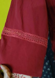 Maroon Lace Trim Peplum Blouse