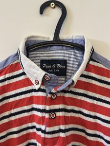 Red &amp; Blue Striped Polo Tshirt &amp; Denim Shot Combo