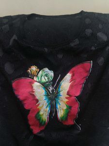 Butterfly Print Black Top