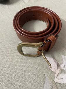 Classic Brown Leather Belt with Brass Buckle