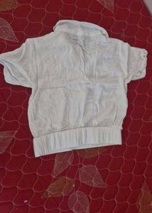 White Button-Up Short Sleeve Top