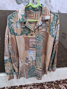 Vintage Abstract Print Button-Up Shirt
