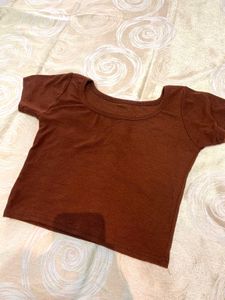 Brown Ribbed Fitted Scoop Square Neck Crop top