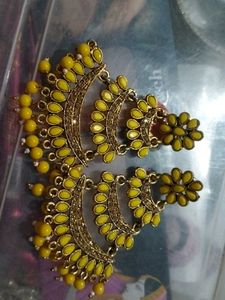 Exquisite Yellow Stone & Gold-Tone Chandelier Earr