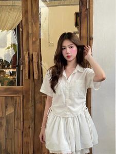 Women Button Up Crop Top