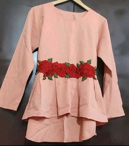 Peach Embroidered Rose Top 34 Bust