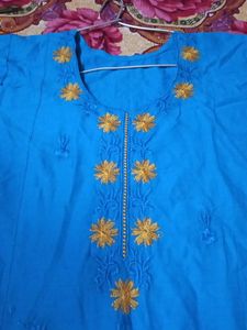 Blue Kurta with Yellow Embroidery