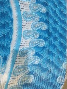 Blue &amp; White Printed Saree