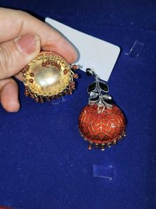 Red Jhumka Earrings with Black Stones