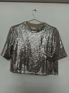 Ivory Sparkling Sequin Crop Top