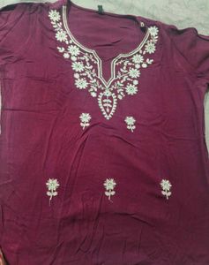 Embroidered Plum Kurti Top