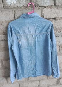 Distressed Light Wash Denim Shirt