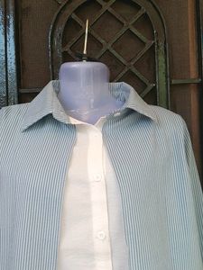 High Low Branded Top/ White Blue Top