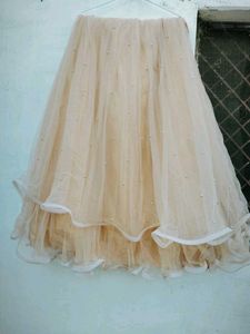 Beige Layered Tulle Skirt