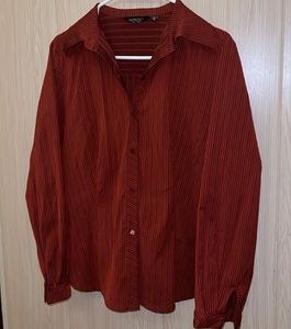 🇨🇳Red Striped Button-Up Blouse