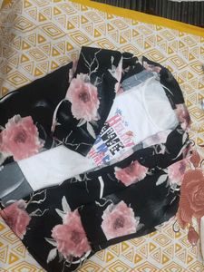Cute Graphic Tee &amp; Floral Kimono Set