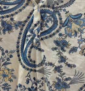 Blue Paisley Print Long Sleeve Top