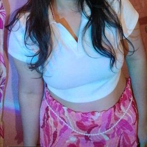 White Cropped Polo Neck Tee
