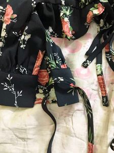 Shein Floral Print Lace-Up Crop Top