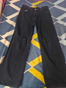Black Ripped Wide Leg Jeans