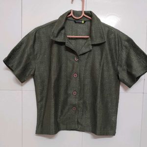Stylish Green Textured Button-Up Top