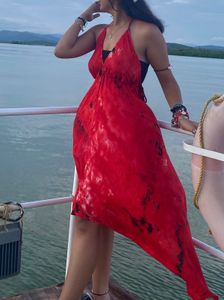 Beautiful red tie-dye halter neck dress
