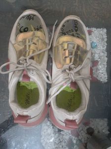 Stylish White &amp; Gold Chunky Sneakers