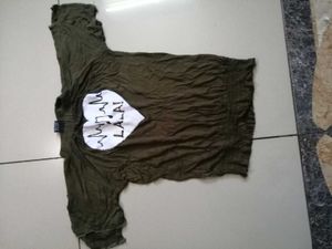 Olive Green T-Shirt with Heart Graphic