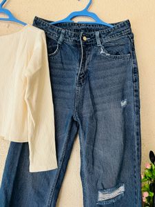 Ripped Knee Wide Leg Jeans