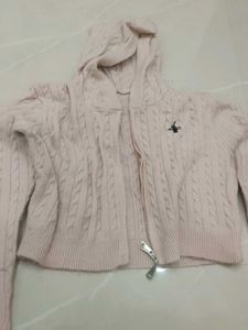 Pink Cable Knit Cropped Hoodie
