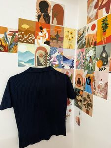 Navy Blue Ribbed Polo Top