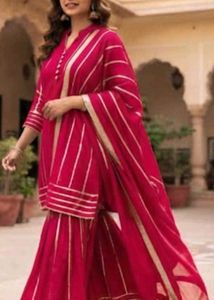 Elegant Pink Striped Kurta Set with Dupatta