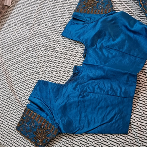 Raw silk teal blue with copper work from Pothys