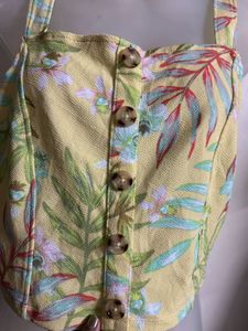 Yellow Floral Button-Up Crop Top