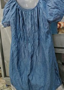 Blue Crinkled Short Sleeve Dress