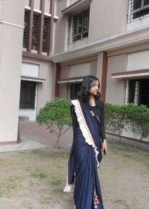 Elegant Navy Blue Saree with Floral Embroidery