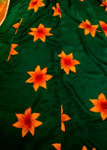 #Green Floral Print Lehenga Choli Set
