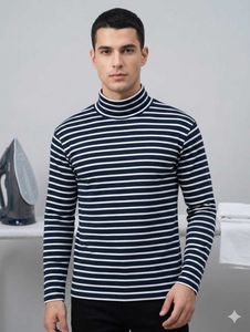 Men's Striped Turtleneck T-Shirt