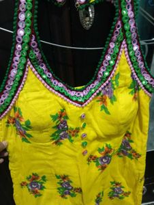 Yellow Floral Halter Neck kurti